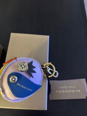 Burberry Pink and Blue Leather Novelty Key & Card Holder with Gold Hardware